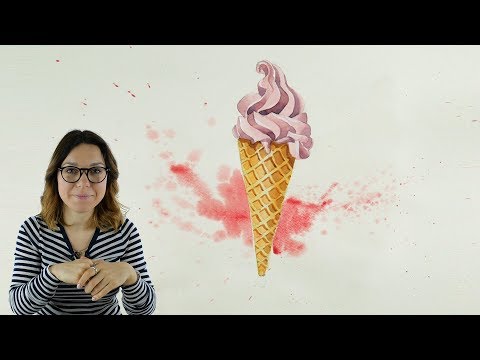 Видео: Скетчинг акварелью «Вафельный рожок» | Как нарисовать мороженое поэтапно
