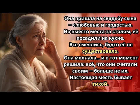 Видео: На свадьбе сына невеста унизила меня, посадив на кухн Но я промолчала и отменила всё что они считали