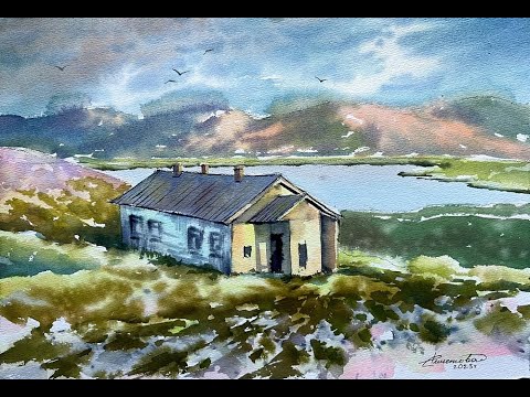 Видео: Рисуем северный пейзаж акварелью