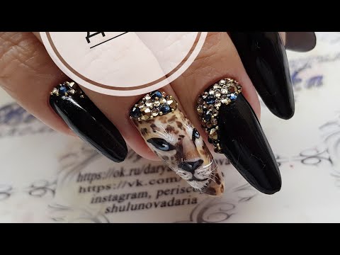 Видео: сложный дизайн ногтей  Реалистичный леопард  Современный миндаль.