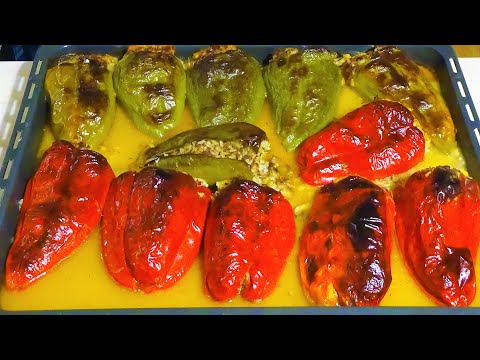 Видео: Фаршированный перец с фаршем, грибами и рисом