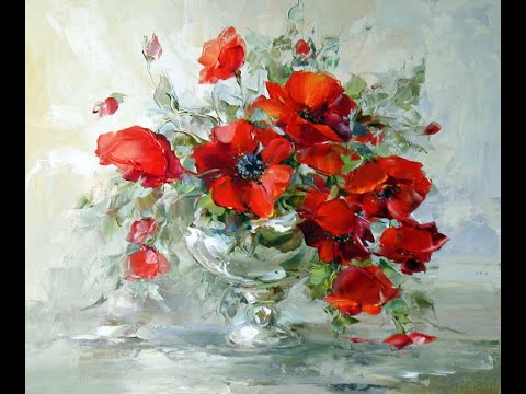 Видео: Как рисовать Маки маслом.  Получите 50 уроков в описании ролика.