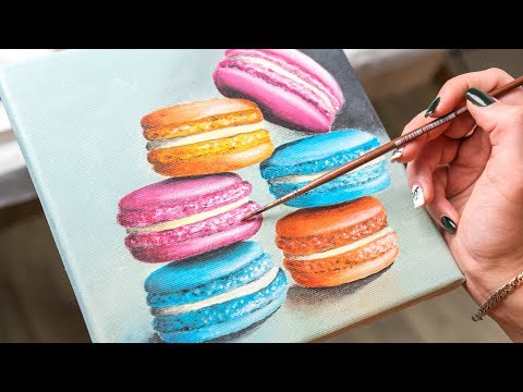 Видео: Цветные Пироженые Макарон - Рисование акрилом / HomemadeIllustration (4k)