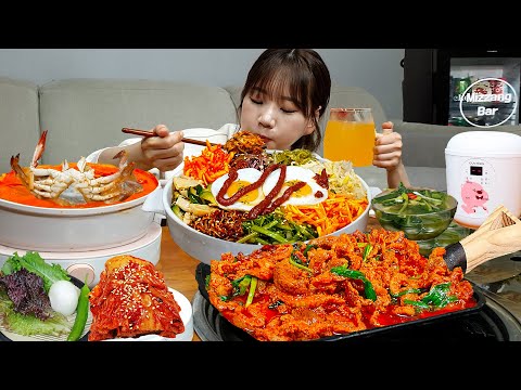 Видео: Sub)Real Mukbang- Пибимбап 🍱 Утка Пульгоги 🌶 Острая крабовая похлебка 🦀 АСМР КОРЕЙСКАЯ ЕДА