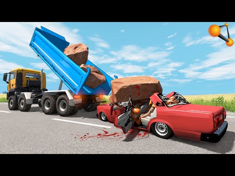 Видео: КОГДА ПОДРЕЗАЛ ДАЛЬНОБОЙЩИКА! МНОГОТОННЫЕ КАМНИ ПРОТИВ МАШИН | BeamNG.drive