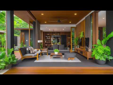 Видео: Современный минималистичный роскошный дом: открытая гостиная с акцентами из дерева и зелени