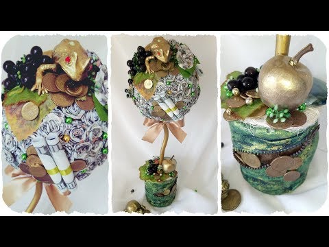 Видео: ДЕНЕЖНОЕ ДЕРЕВО с символами ДОСТАТКА и РОСКОШИ! Розы из денег, гипсовая фактура на горшке, монеты