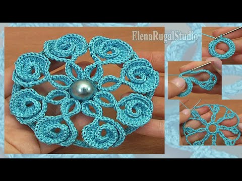 Видео: Цветок крючком, ЛЕПЕСТКИ - объёмные СЕРДЕЧКИ Урок 125 Подробный мастер-класс