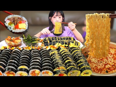 Видео: Терпеть не могу это сочетание 😋 11 строчек кимбап + рамен MUKBANG! Gimbap and ramen eating show ASMR