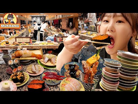 Видео: Ep.2 🇯🇵 Популярный вращающийся суши-ресторан в Токио, "Nemuro Hanamaru" Happy Sushi Mukbang в Японии