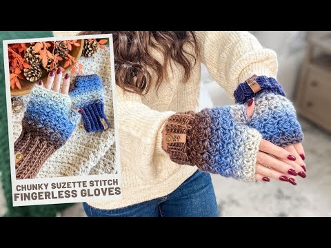 Видео: Как связать крючком объемные перчатки без пальцев узором «Сюзетт» | Простой урок по вязанию крючком