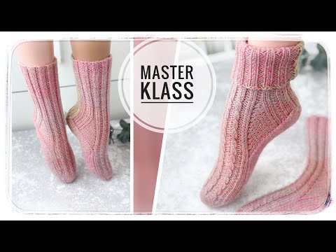 Видео: Авторские носки на двух спицах с перевернутой пяткой подковой. Мк для начинающих.  knitting socks