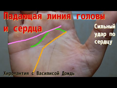 Видео: Падающая линия головы и линия сердца. Сильный удар, разочарование в любви. Хиромантия
