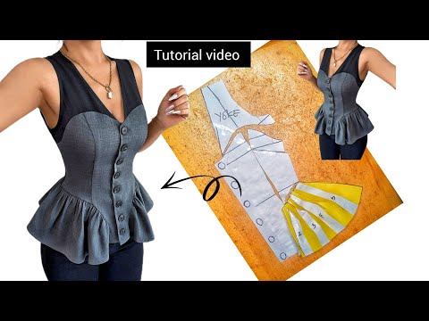 Видео: Как раскроить/спроектировать и сшить блузку-бюстье с баской на талии, застегивающуюся на пуговицы...