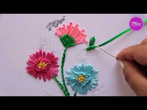 Видео: Как вышить цветы георгина ленточками