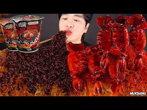 Видео: лапша с острым перцем и острые кальмары 🔥 GHOST PEPPER NOODLE & SPICY SQUID SEAFOOD ASMR MUKBANG 