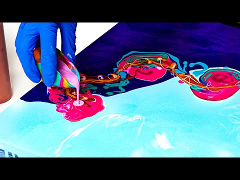 Видео: Бирюзовый и Фиолетовый💙💜Радостный поток😍 Потрясающий результат!  Акриловая заливка - Абстракционизм