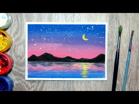 Видео: Как нарисовать звёздное небо гуашью. Ночной пейзаж