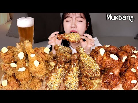 Видео: Питание 3 чеснока курица с разными вкусами.Хлебная курица, сладкая курица, хлопья курица MUKBANG