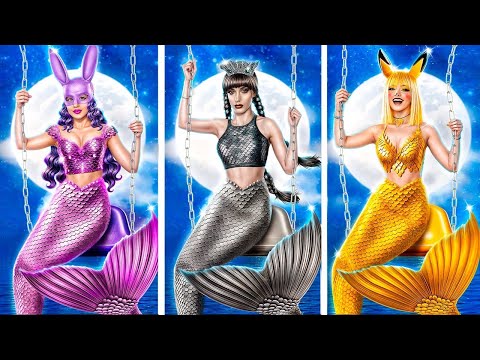 Видео: Преображение одного цвета челлендж! Уэнсдей vs Пикачу vs Джакс! Как стать Русалкой!