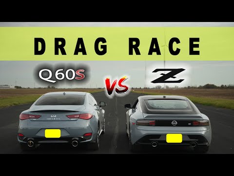 Видео: Nissan Z 2023 против Infiniti Q60 RS, семейная вражда! Гонка Drag-n-Roll.