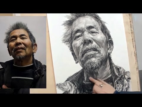 Видео: Демонстрация графического карандаша: портрет старика