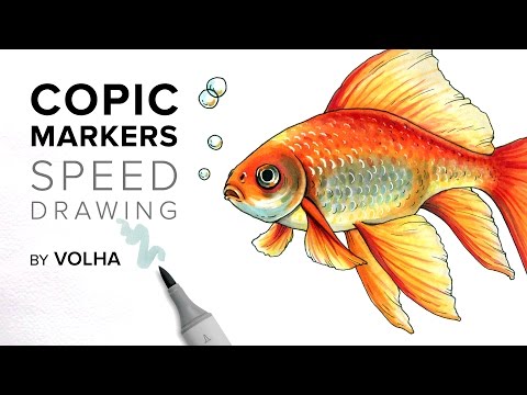 Видео: Copic markers speed drawing #2 / Рисую маркерами Copic золотую рыбку