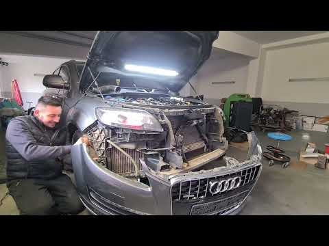 Видео: Audi Q7 Oil leak repair - The front end - Bumper & cooling package removal - утечка масла - Part 3