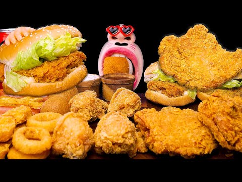 Видео: SUB| Бургеры с курицей и креветками, гигантская курица и колбаса Килбаса! 🍔 ASMR Mukbang Eating Show
