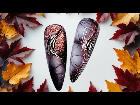 Видео: Осенний маникюр с яркими "кошками". МК/Autumn manicure with gel polish cat eye. Nail tutorial.