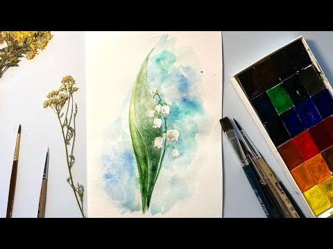 Видео: Как нарисовать весенние цветы Ландыши. Акварель для начинающих. Пошаговое рисование