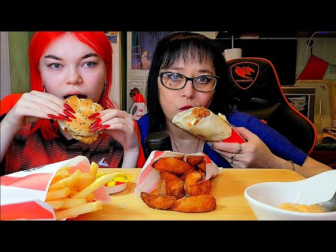 Видео: Мукбанг | КФС.Бургер Джуниор острый,Боксмастер Чиз,картофель по-деревенски,картошка фри | Обжор Асмр