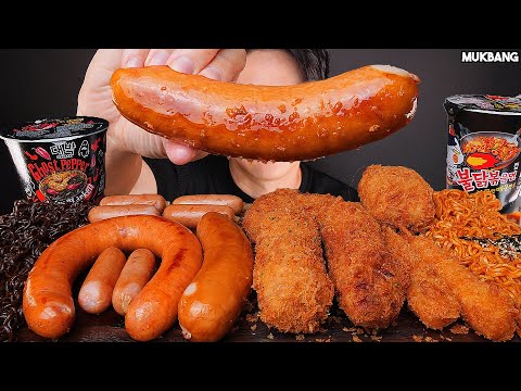 Видео: острая лапша и колбаса SAUSAGE FIRE NOODLES GHOST PEPPER NOODLES PORK CUTLET EATING ASMR MUKBANG