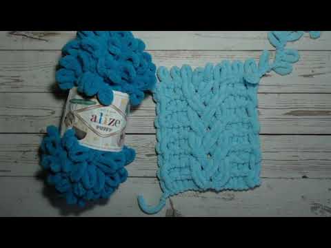Видео: 56- Узор «Коса из 4 петель»   для пряжи Ализе Пуффи (6 вариантов).