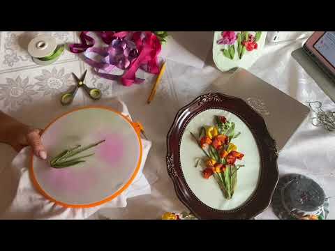 Видео: Вышивка лентами. Ирис.  Ribbon embroidery. Iris.