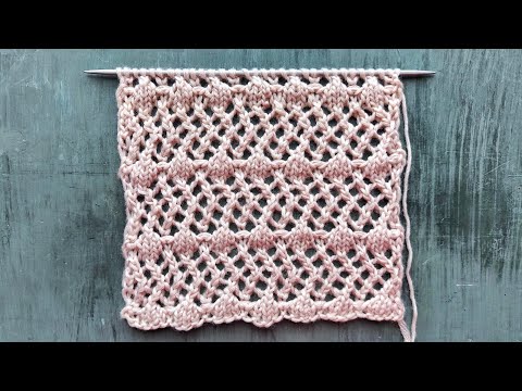 Видео: Ажурный узор в виде сетки с горизонталями 💥 Для вязания джемпера,  кардигана, топа