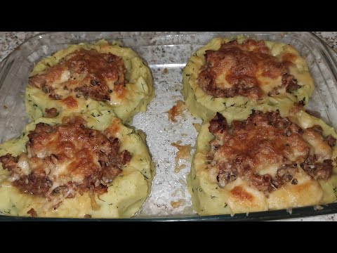 Видео: Картофельные Гнезда с Фаршем в Духовке