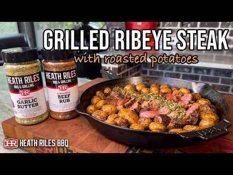 Видео: Стейк рибай на гриле с жареным картофелем на гриле | Хит Райлс Барбекю