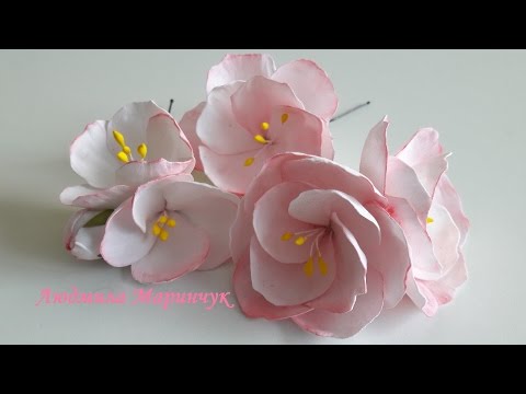 Видео: МК! Как сделать заколки с цветами яблони из фоамирана! Flowers of apple easy way!