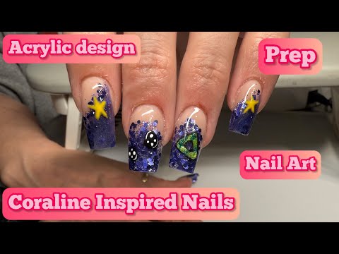 Видео: Ногти в стиле Коралина — подробный урок по наращиванию ногтей акрилом для начинающих, включая диз...