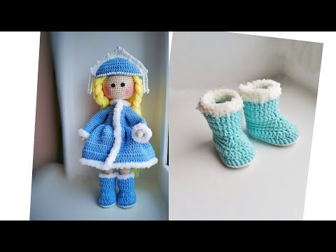 Видео: Сапожки для куклы крючком. Валенки для куклы крючком. Снегурочка крючком. Кукла Лина
