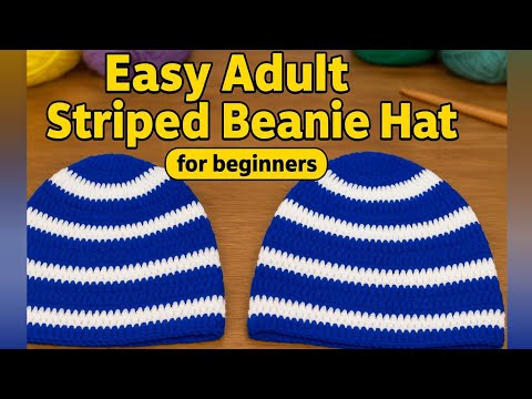 Видео: Простое руководство по вязанию полосатой шапки-бини для начинающих | Пошаговая схема вязания крюч...