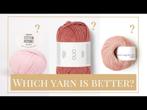 Видео: Сравнение пряж Drops Cotton Merino и Sandnes Garn Duo и Knitting for Olive Cotton Merino