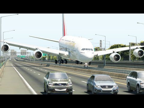 Видео: Аварийная посадка огромного самолета A380 на шоссе [XP11]