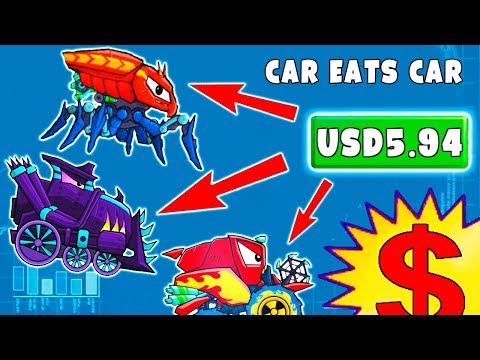 Видео: Все ПЛАТНЫЕ Хищные Тачки Машина Ест Машину 1 2 3 4! Гонки Машинок Car Eats Car которые надо покупать