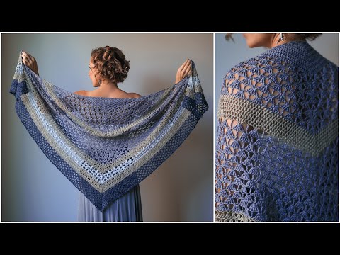 Видео: Как связать треугольную шаль крючком! + Узнай узор «Попкорн»! Узор «Вилона»