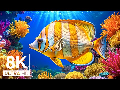 Видео: Рифовый аквариум 8K UHD 🐠 Красивые тропические рыбы и яркая жизнь рифа – успокаивающие звуки