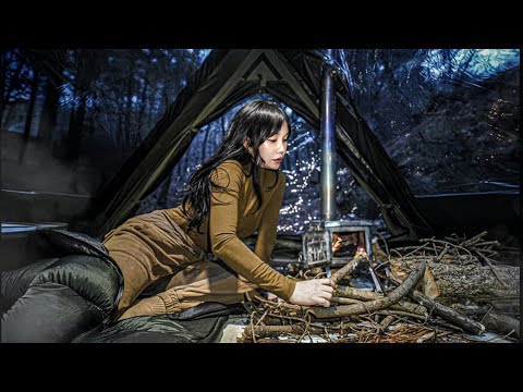 Видео: В зимнем лесу в открытой четырехсторонней палатке так тепло🔥 / одиночный кемпинг