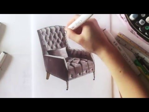 Видео: Интерьерный скетч кресла. Текстура велюр