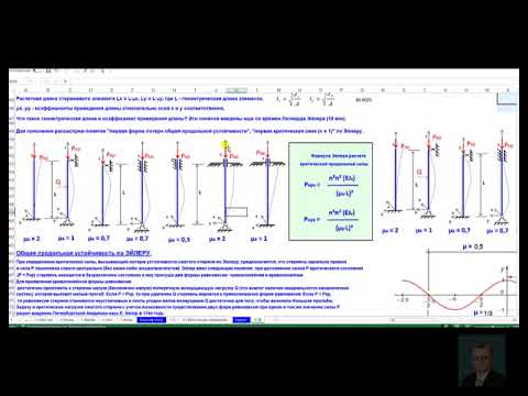 Видео: Центральное растяжение-сжатие. Прочность. Устойчивость. Эйлер. Неидеальности. Предельная гибкость.